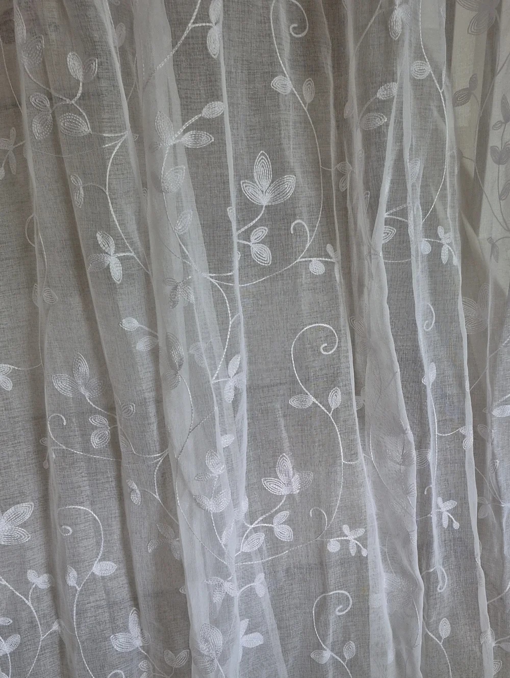 Two Snow White Sheer Floral Embroidered Curtain Panels 38x63 (76x63)